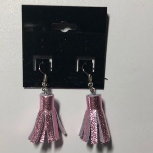 Genuine Leather Pink Shiny Tassel Earrings